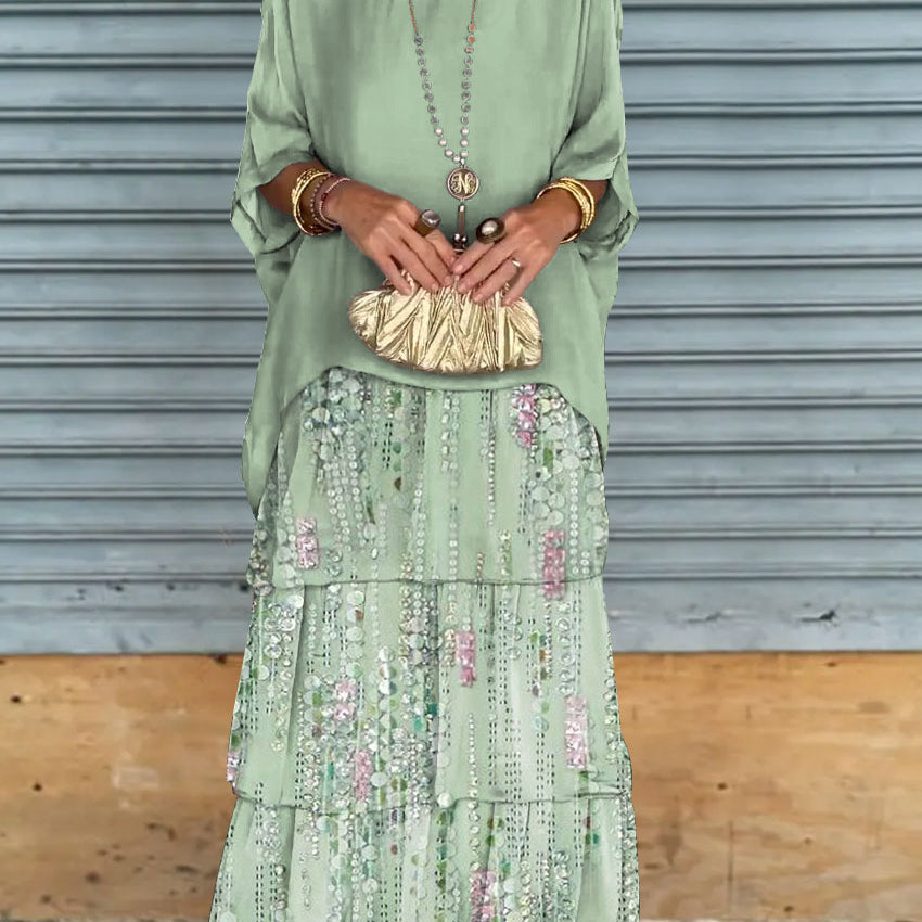 Carlena | Zwiewna sukienka maxi z falbanami maskująca brzuch i zapewniająca komfort