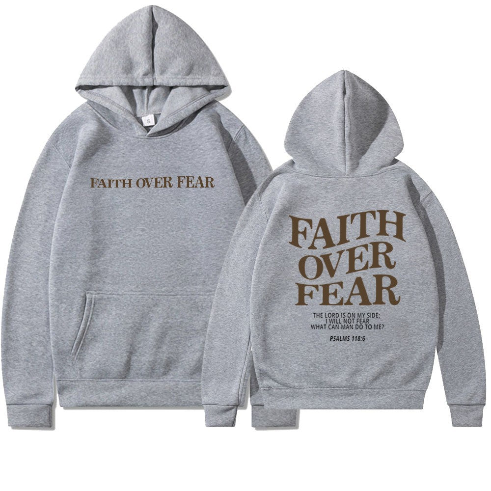 Carlena | Bluza damska z nadrukiem Faith Over Fear z kapturem