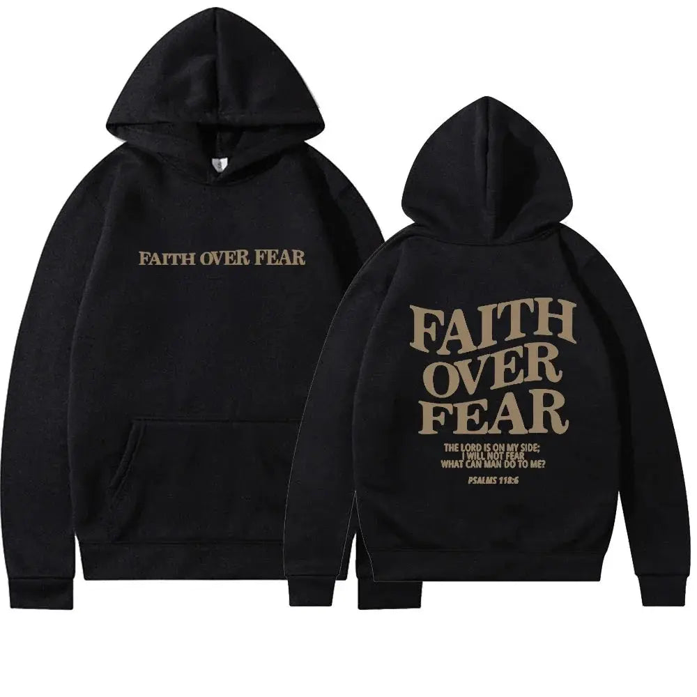 Carlena | Bluza damska z nadrukiem Faith Over Fear z kapturem