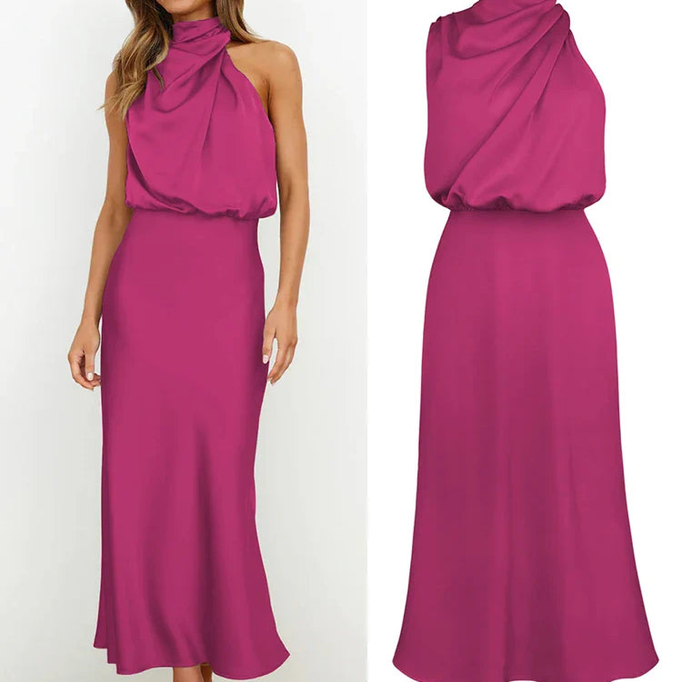 Carlena | Elegancka sukienka damska midi z satynowym wykończeniem lekka i stylowa