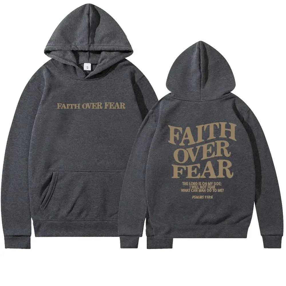 Carlena | Bluza damska z nadrukiem Faith Over Fear z kapturem