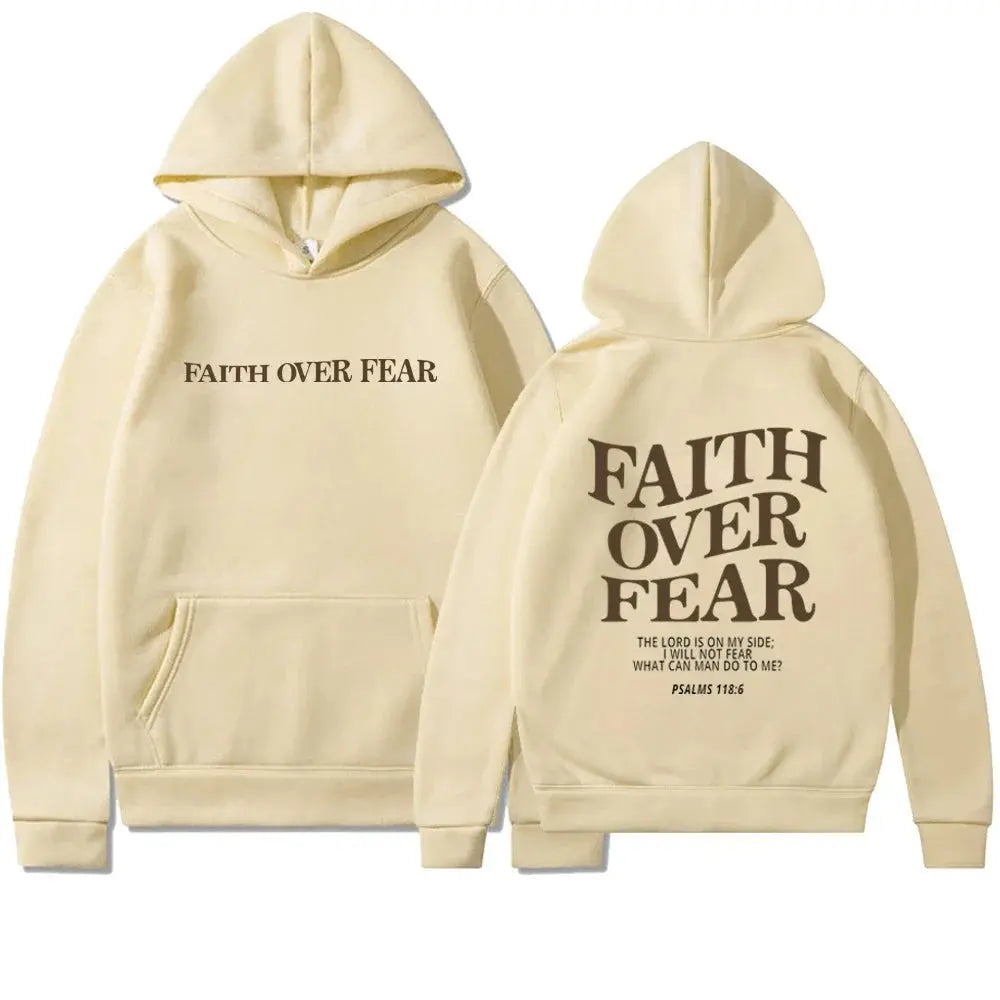 Carlena | Bluza damska z nadrukiem Faith Over Fear z kapturem