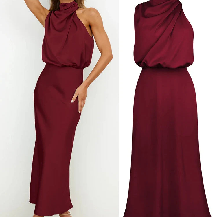 Carlena | Elegancka sukienka damska midi z satynowym wykończeniem lekka i stylowa