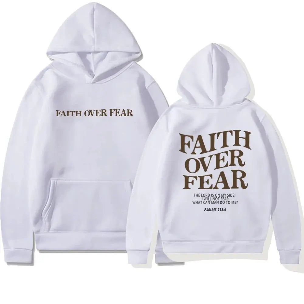 Carlena | Bluza damska z nadrukiem Faith Over Fear z kapturem