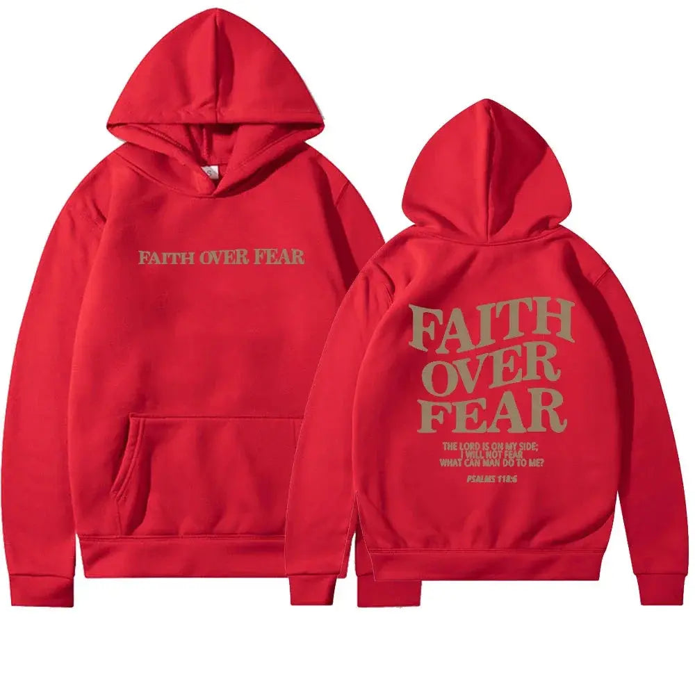 Carlena | Bluza damska z nadrukiem Faith Over Fear z kapturem
