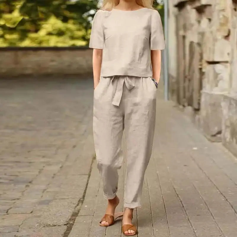 Carlena | Letni lniany komplet damski luźny i wygodny modelujący sylwetkę
