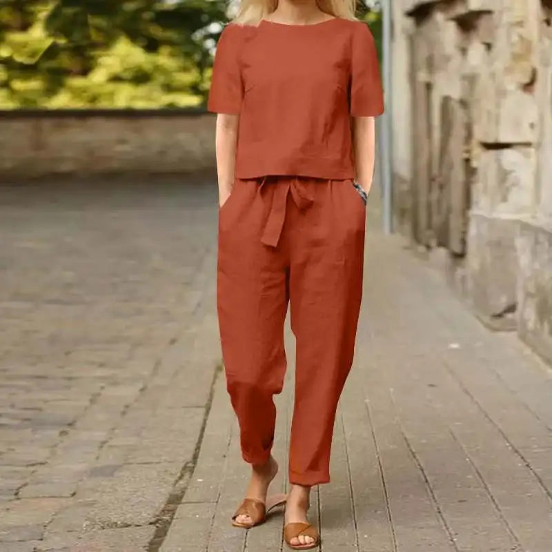 Carlena | Letni lniany komplet damski luźny i wygodny modelujący sylwetkę