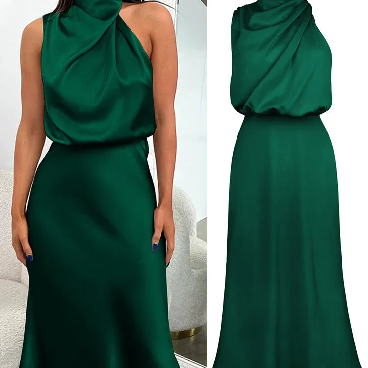 Carlena | Elegancka sukienka damska midi z satynowym wykończeniem lekka i stylowa