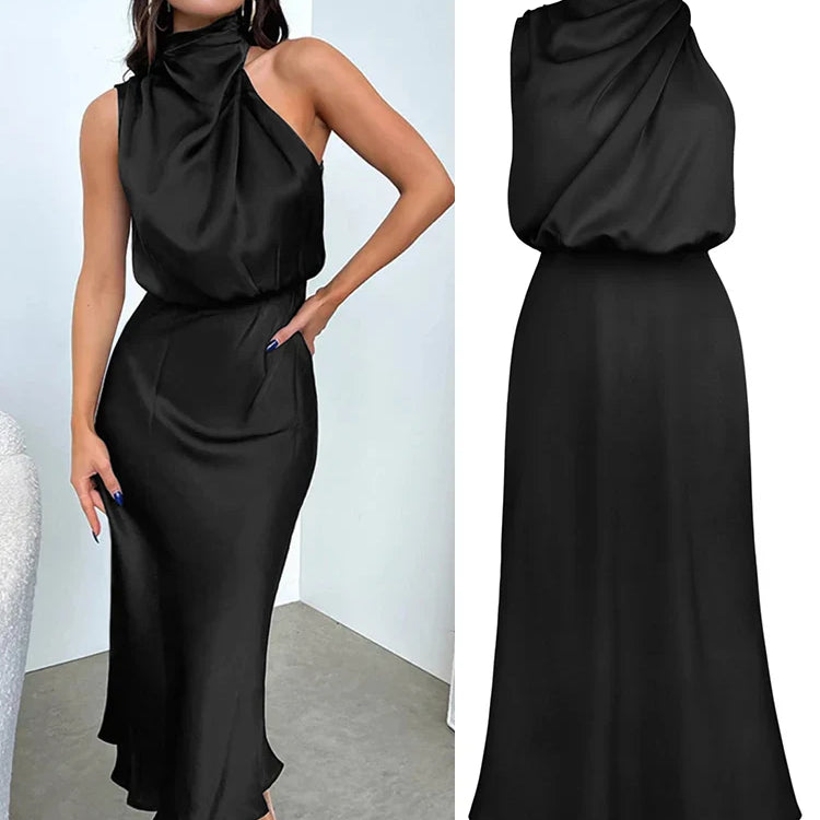Carlena | Elegancka sukienka damska midi z satynowym wykończeniem lekka i stylowa