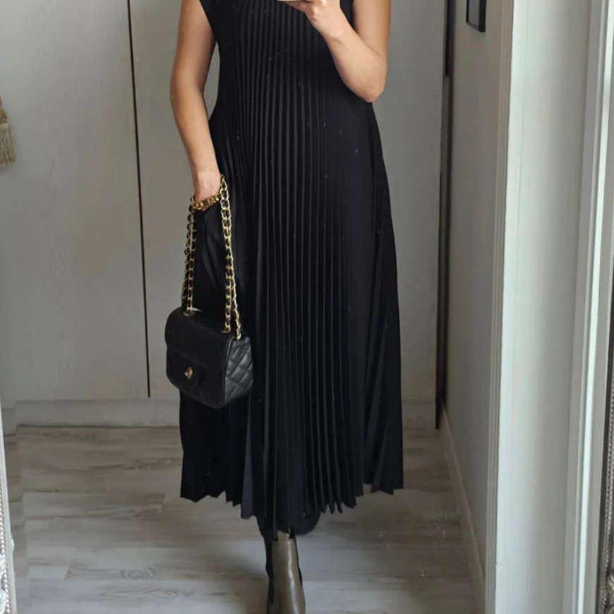 Carlena | Elegancka plisowana sukienka midi z kieszeniami