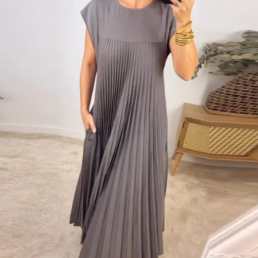 Carlena | Elegancka plisowana sukienka midi z kieszeniami