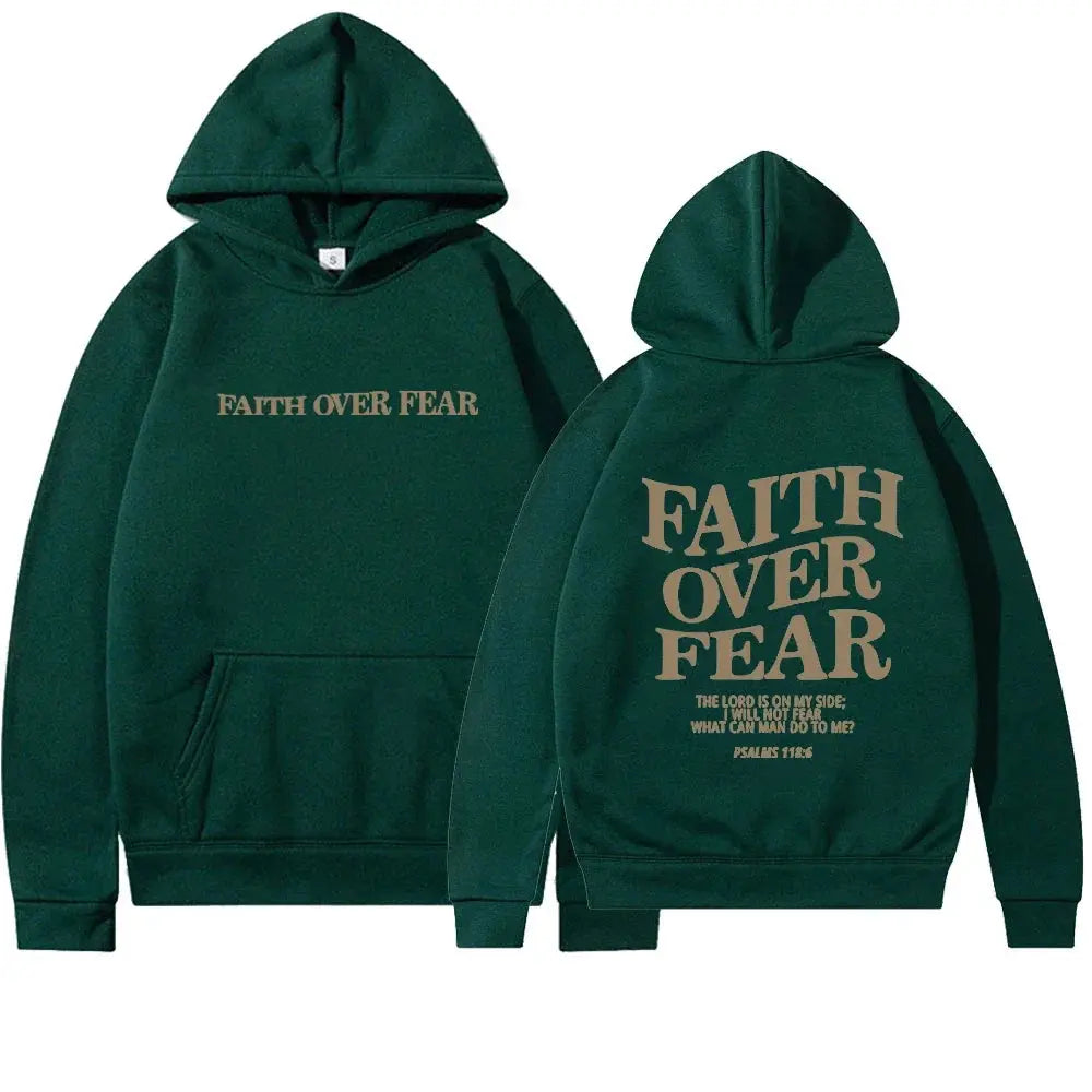 Carlena | Bluza damska z nadrukiem Faith Over Fear z kapturem
