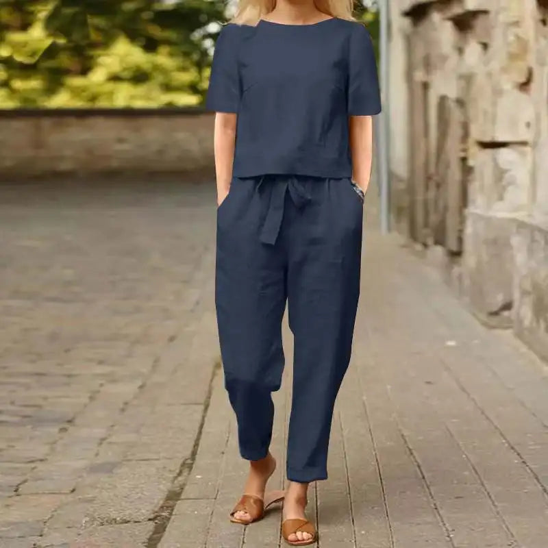 Carlena | Letni lniany komplet damski luźny i wygodny modelujący sylwetkę