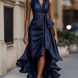 Carlena | Elegancka Sukienka Maxi Kopertowa z Asymetrycznym Dołem