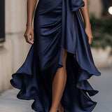 Carlena | Elegancka Sukienka Maxi Kopertowa z Asymetrycznym Dołem