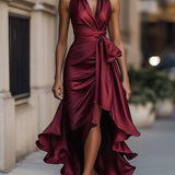 Carlena | Elegancka Sukienka Maxi Kopertowa z Asymetrycznym Dołem