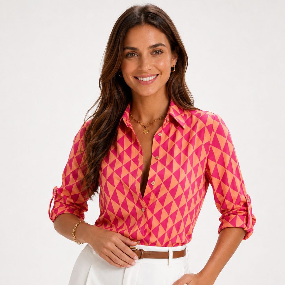 Carlena | Elegancka Koszula z Geometrycznym Printem