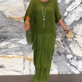 Carlena | Zwiewna sukienka maxi z falbanami maskująca brzuch i zapewniająca komfort