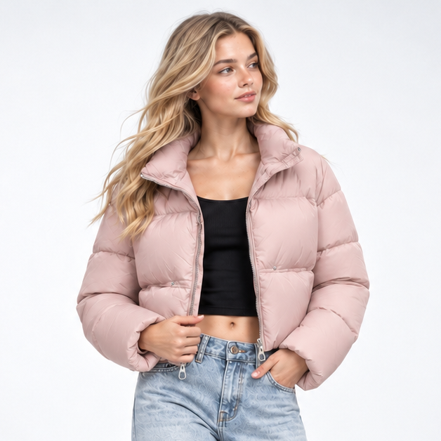 Carlena | Krótka Kurtka Puffer o Minimalistycznym Kroju