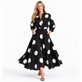 Koszulowa sukienka maxi czarna w grochy