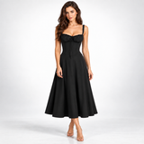 Carlena | Elegancka Sukienka Midi w Kwiaty z Gorsetowym Gorsetem i Dekoltem w Sercu