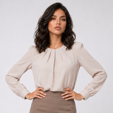 Carlena | Elegancka Bluzka z Plisowaną Górą i Rękawem 3/4