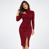 Carlena | Elegancka Sukienka Midi z Asymetrycznym Drapowaniem