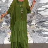 Carlena | Zwiewna sukienka maxi z falbanami maskująca brzuch i zapewniająca komfort