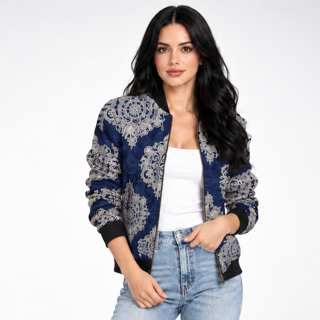 Carlena | Lekka Kurtka Bomber w Kwiatowy Wzór