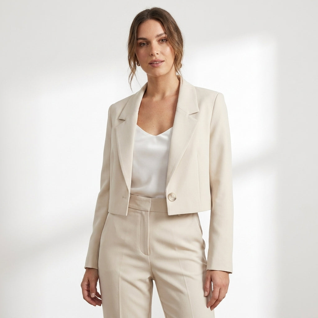 Carlena | Elegancki krótki blezer damski premium z klasycznym kołnierzem