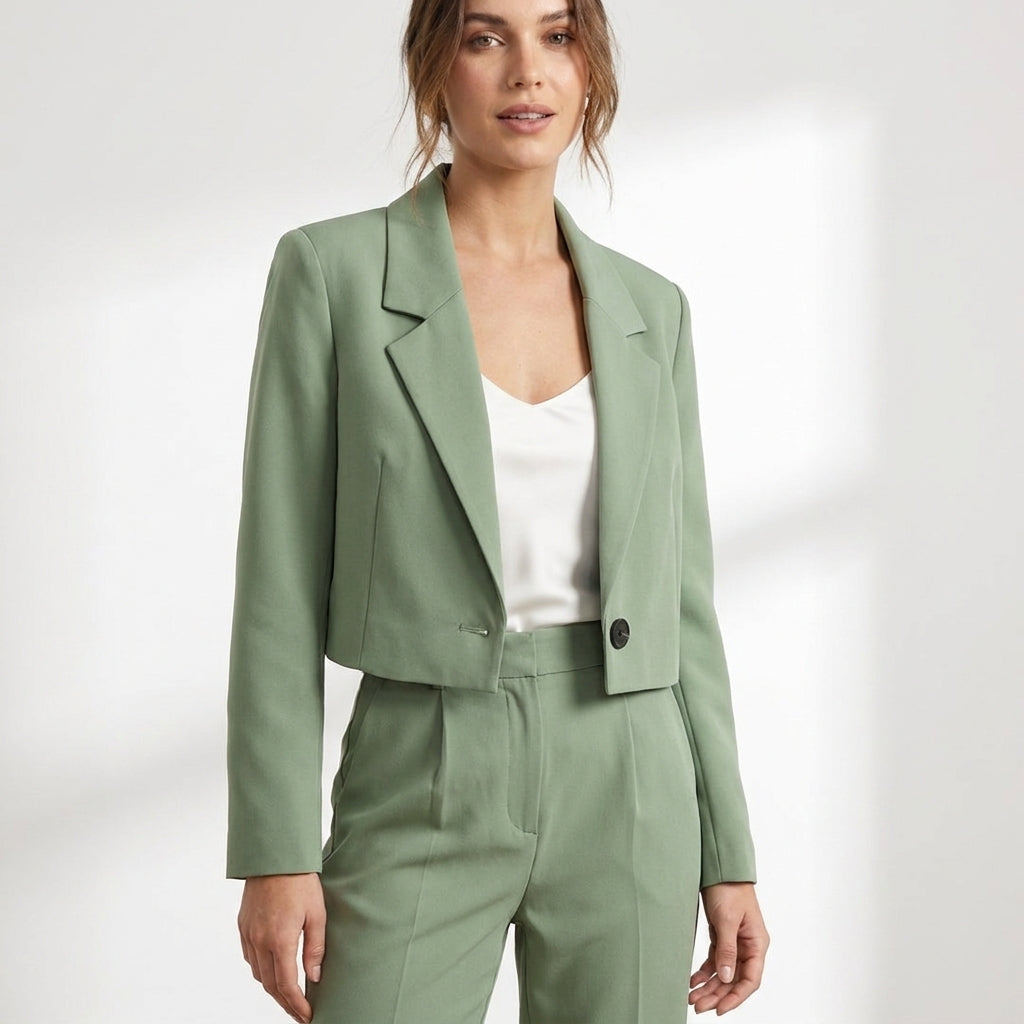 Carlena | Elegancki krótki blezer damski premium z klasycznym kołnierzem