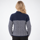 Carlena | Sweter Oversize z Golfem i Wzorem Chevron