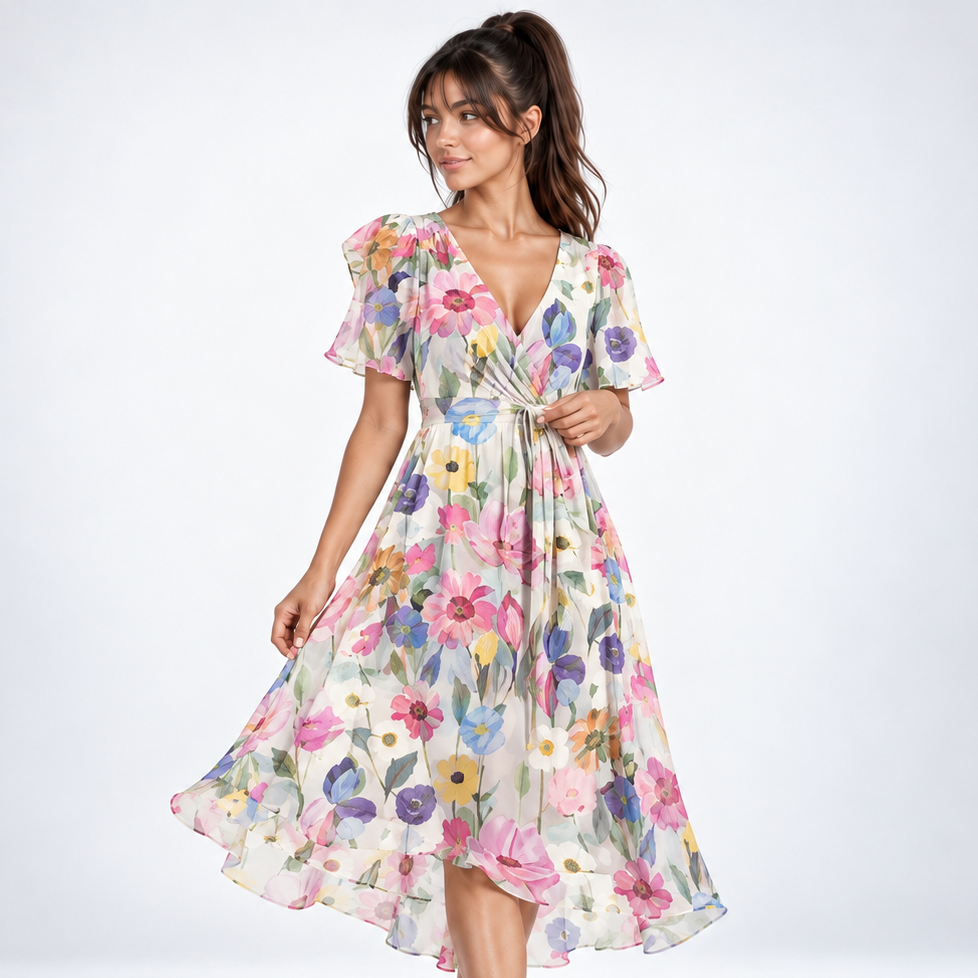 Carlena | Elegancka Sukienka Midi z Kwiatowym Wzorem