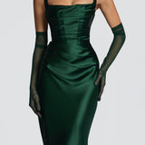 Carlena | Elegancka satynowa suknia maxi z kwadratowym dekoltem
