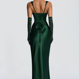 Carlena | Elegancka satynowa suknia maxi z kwadratowym dekoltem