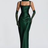 Carlena | Elegancka satynowa suknia maxi z kwadratowym dekoltem