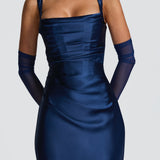 Carlena | Elegancka satynowa suknia maxi z kwadratowym dekoltem