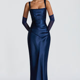 Carlena | Elegancka satynowa suknia maxi z kwadratowym dekoltem