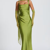 Carlena | Elegancka satynowa suknia maxi z kwadratowym dekoltem