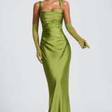 Carlena | Elegancka satynowa suknia maxi z kwadratowym dekoltem