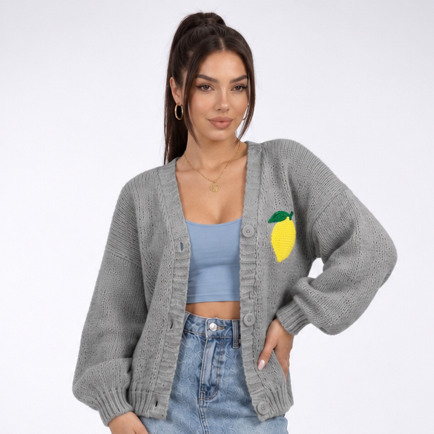 Carlena | Luźny Sweter z Motywem Cytryny