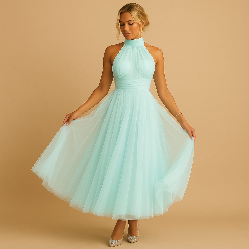 Carlena | Elegancka sukienka midi z halterowym dekoltem