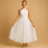 Carlena | Elegancka sukienka midi z halterowym dekoltem