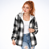Carlena | Kurtka w Kratę z Kapturem o Luźnym Kroju