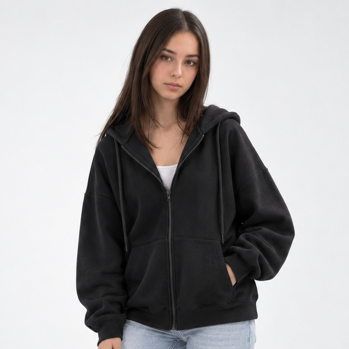 Carlena | Luźna Bluza z Kapturem i Zamkiem