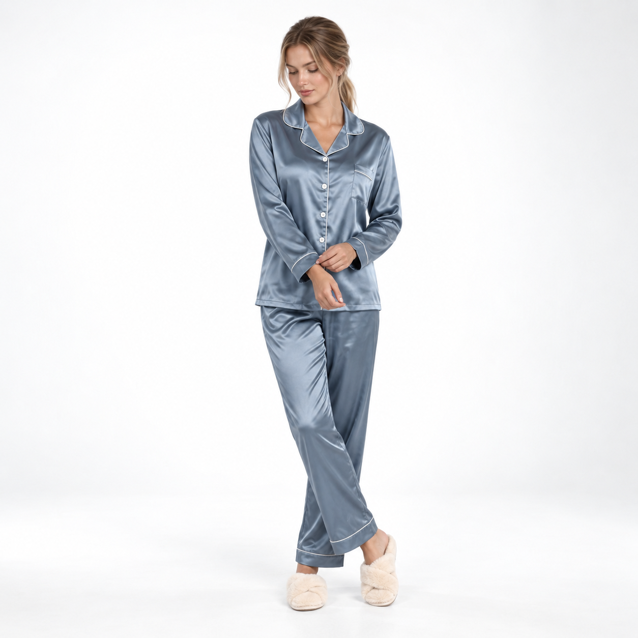 Carlena | Elegancka Satynowa Piżama Dwuczęściowa