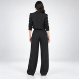 Carlena | Komplet w Prążki z Krótką Marynarką i Szerokimi Spodniami