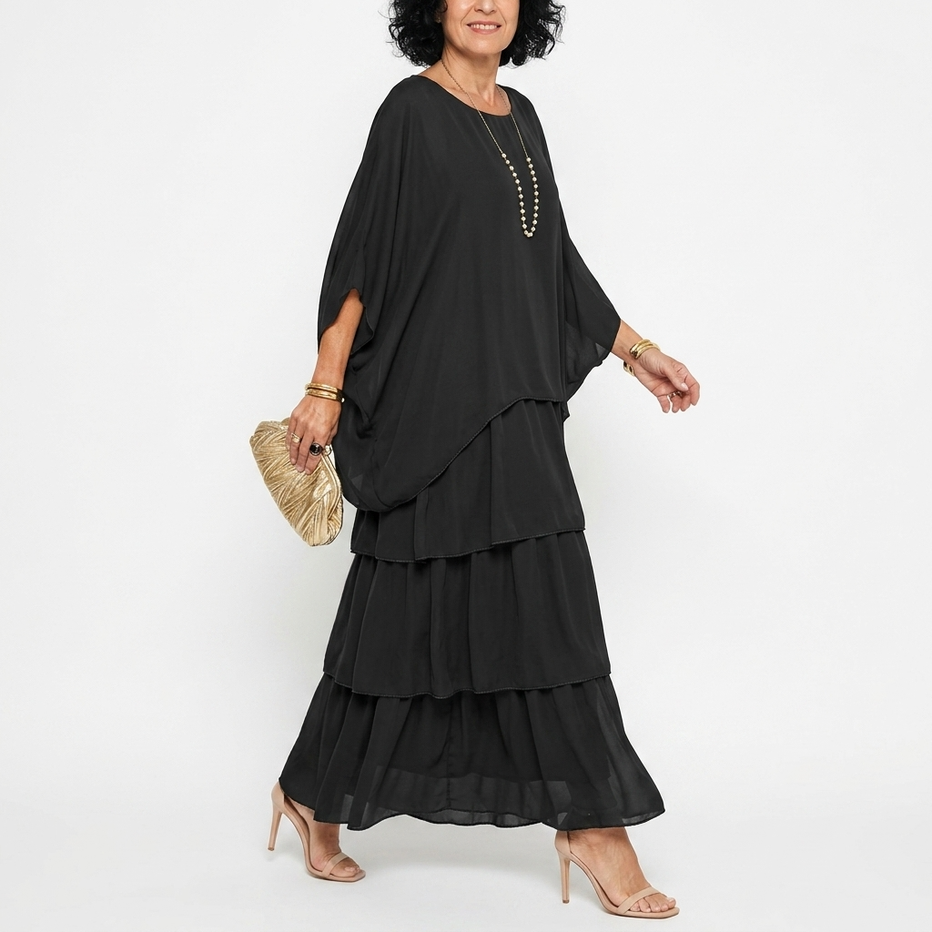 Carlena | Elegancka Sukienka Maxi z Warstwowymi Falbanami i Luźnym Fasonem