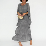 Carlena | Elegancka Sukienka Maxi z Warstwowymi Falbanami i Luźnym Fasonem