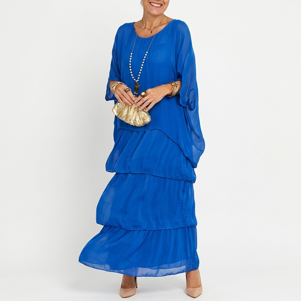 Carlena | Elegancka Sukienka Maxi z Warstwowymi Falbanami i Luźnym Fasonem